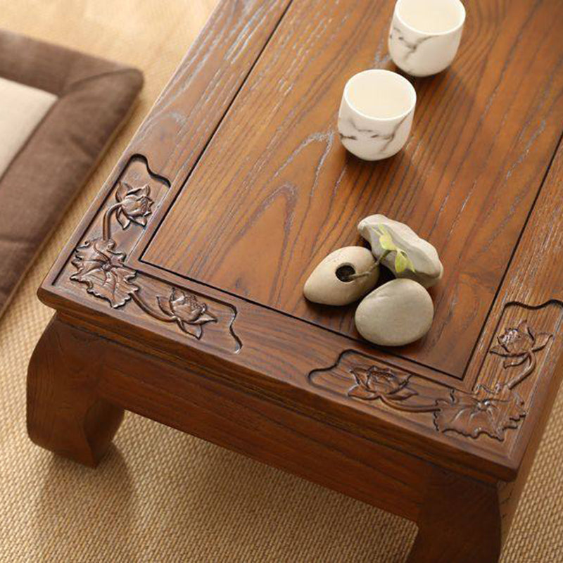 Traditional Japanese Elm Wood Rectangular Curved Coffee Table 1-Tier For Living Room