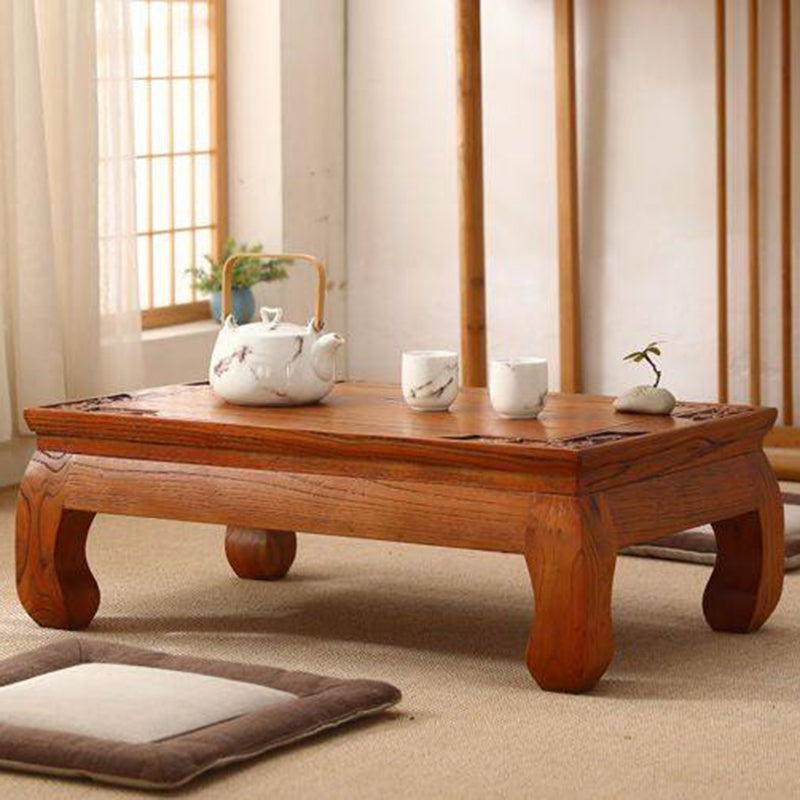 Traditional Japanese Elm Wood Rectangular Curved Coffee Table 1-Tier For Living Room