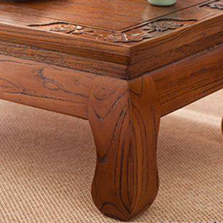 Traditional Japanese Elm Wood Rectangular Curved Coffee Table 1-Tier For Living Room