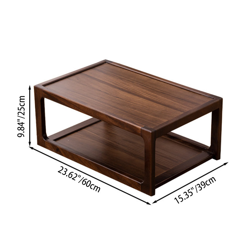 Traditional Japanese Walnut Wood Rounded Rectangular Coffee Table 2-Tier For Living Room