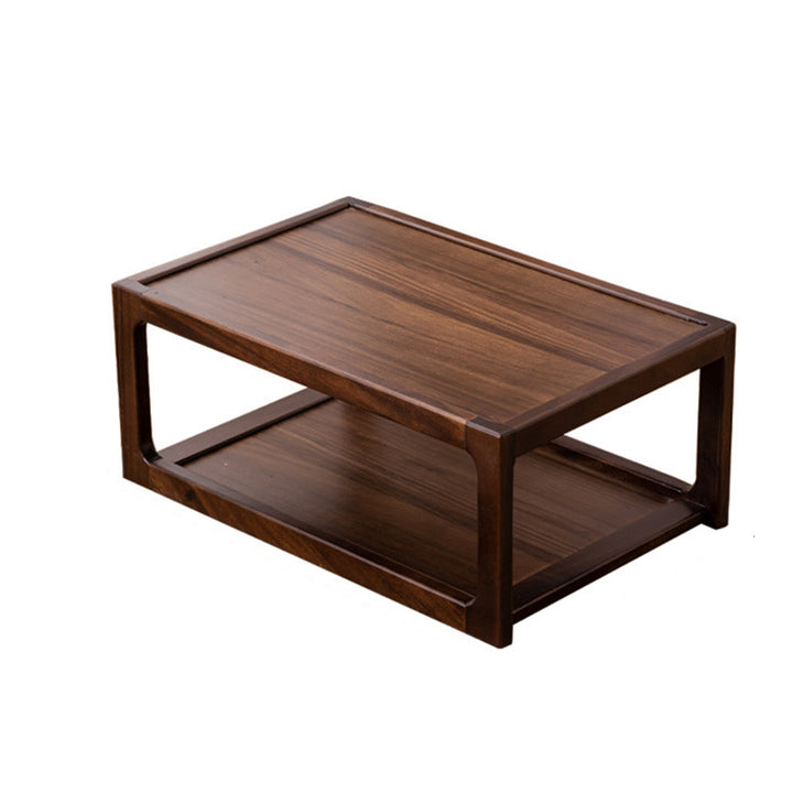 Traditional Japanese Walnut Wood Rounded Rectangular Coffee Table 2-Tier For Living Room