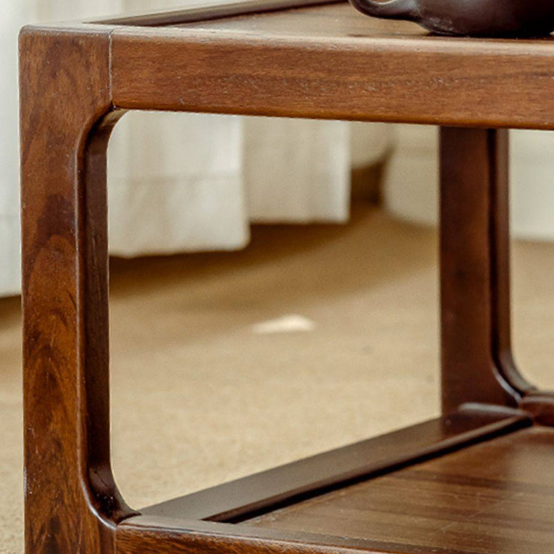 Traditional Japanese Walnut Wood Rounded Rectangular Coffee Table 2-Tier For Living Room