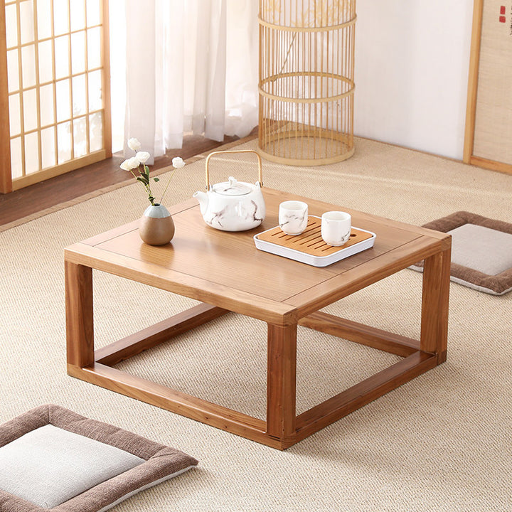 Table basse carrée traditionnelle japonaise en bois d’ingénierie, 1 niveau, pour salon 
