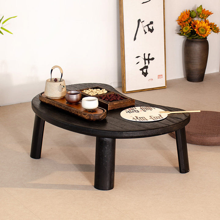 Traditional Japanese Paulownia Wood Bean-Shaped Curved Coffee Table 1-Tier For Living Room