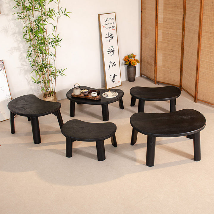 Traditional Japanese Paulownia Wood Bean-Shaped Curved Coffee Table 1-Tier For Living Room