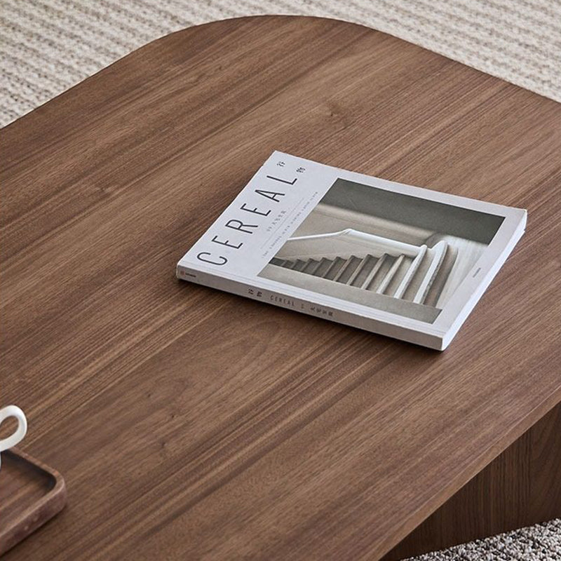 Table basse rectangulaire arrondie à 1 niveau en bois de pin chinois traditionnel pour salon 