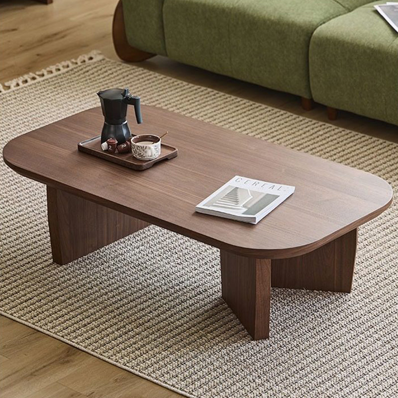 Table basse rectangulaire arrondie à 1 niveau en bois de pin chinois traditionnel pour salon 