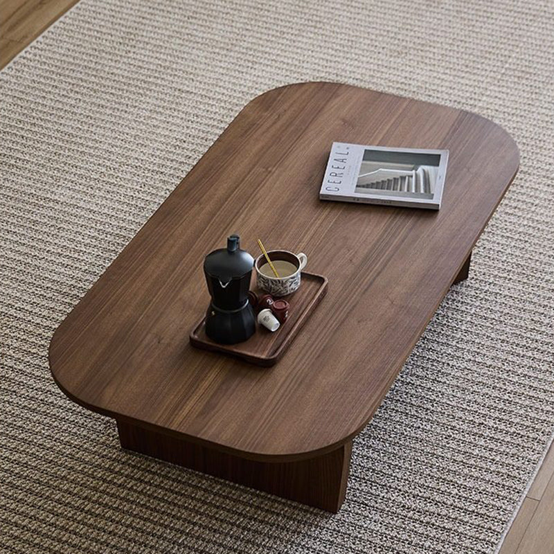 Table basse rectangulaire arrondie à 1 niveau en bois de pin chinois traditionnel pour salon 