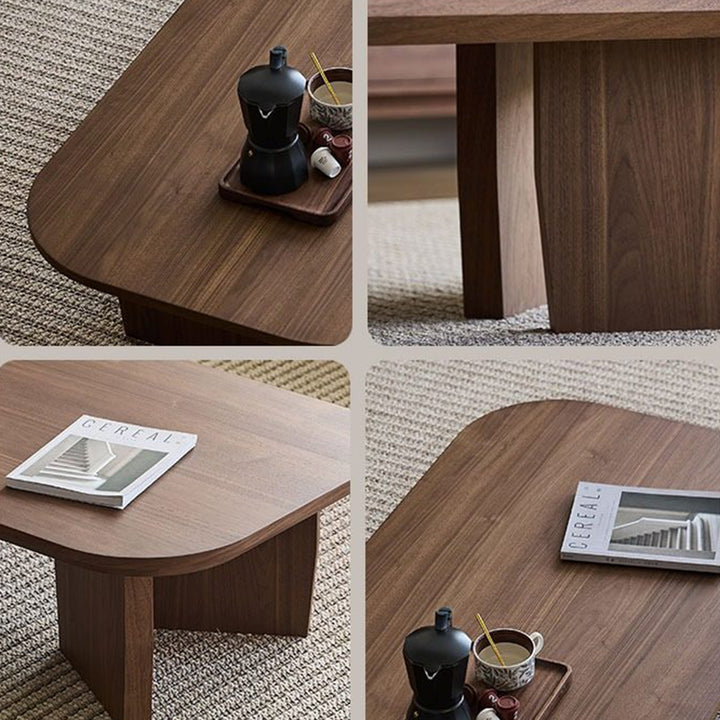 Table basse rectangulaire arrondie à 1 niveau en bois de pin chinois traditionnel pour salon 