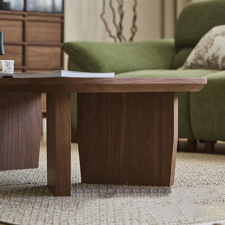 Table basse rectangulaire arrondie à 1 niveau en bois de pin chinois traditionnel pour salon 