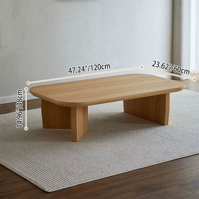 Table basse rectangulaire arrondie à 1 niveau en bois de pin chinois traditionnel pour salon 