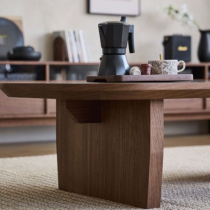 Table basse rectangulaire arrondie à 1 niveau en bois de pin chinois traditionnel pour salon 