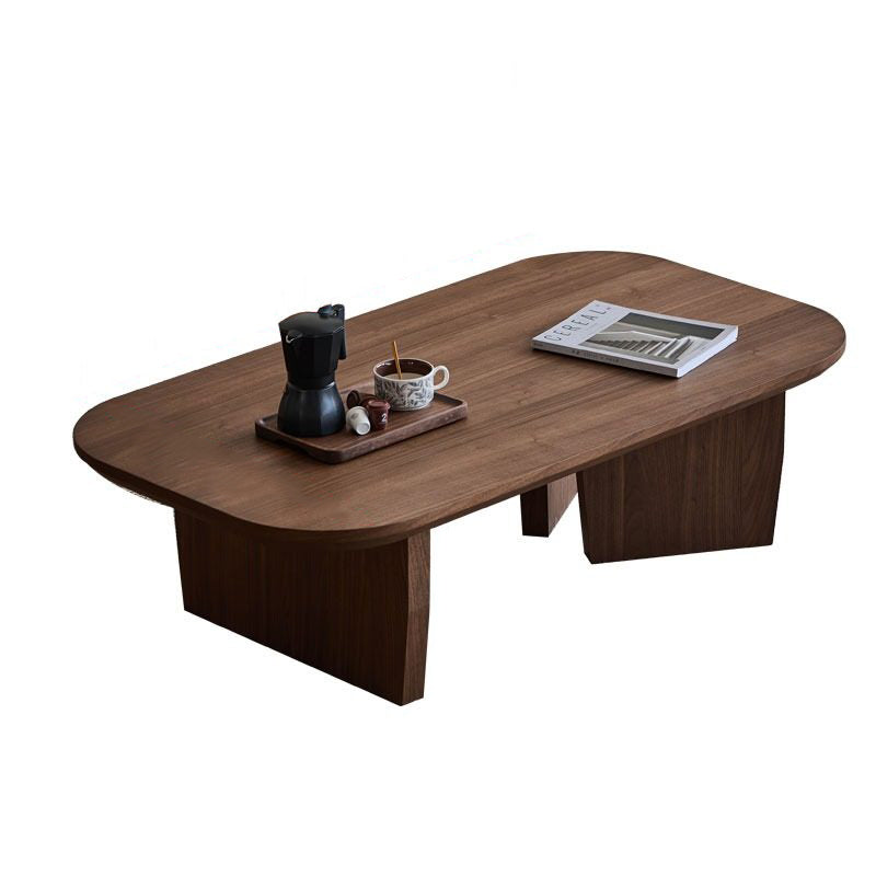 Table basse rectangulaire arrondie à 1 niveau en bois de pin chinois traditionnel pour salon 