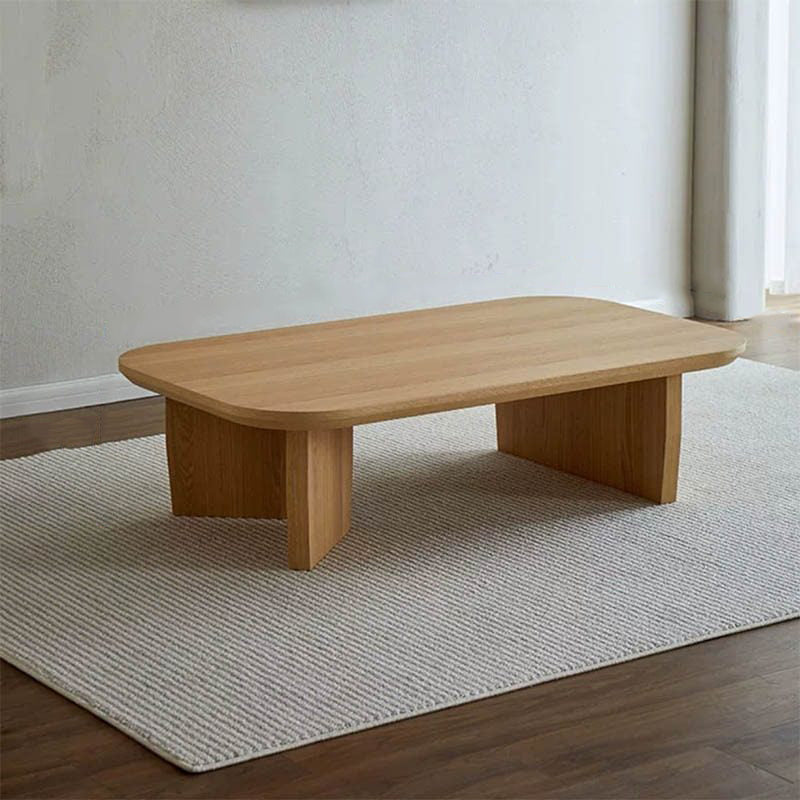 Table basse rectangulaire arrondie à 1 niveau en bois de pin chinois traditionnel pour salon 