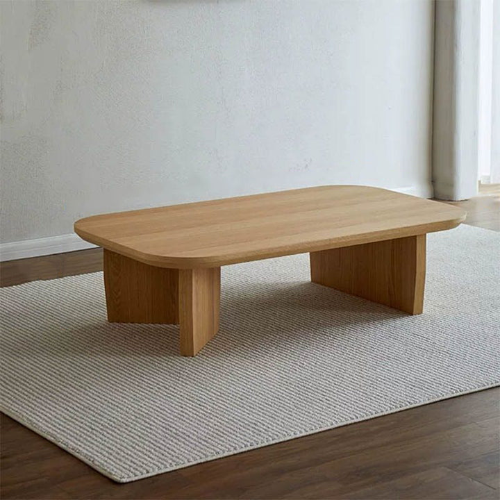 Table basse rectangulaire arrondie à 1 niveau en bois de pin chinois traditionnel pour salon 