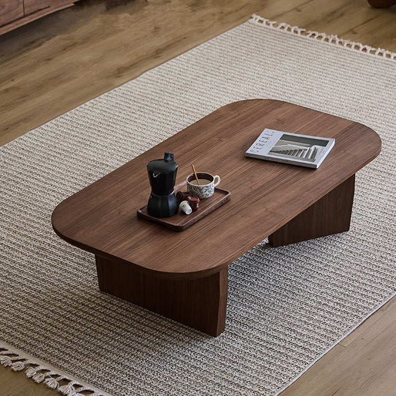 Table basse rectangulaire arrondie à 1 niveau en bois de pin chinois traditionnel pour salon 