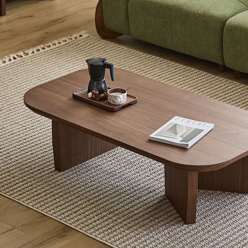 Table basse rectangulaire arrondie à 1 niveau en bois de pin chinois traditionnel pour salon 