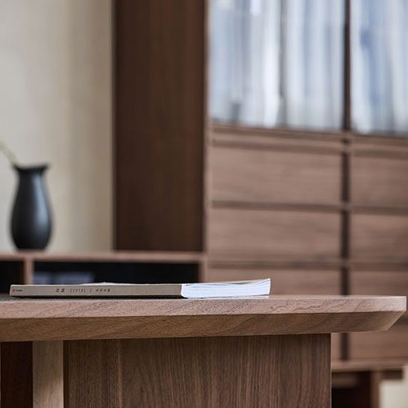 Table basse rectangulaire arrondie à 1 niveau en bois de pin chinois traditionnel pour salon 