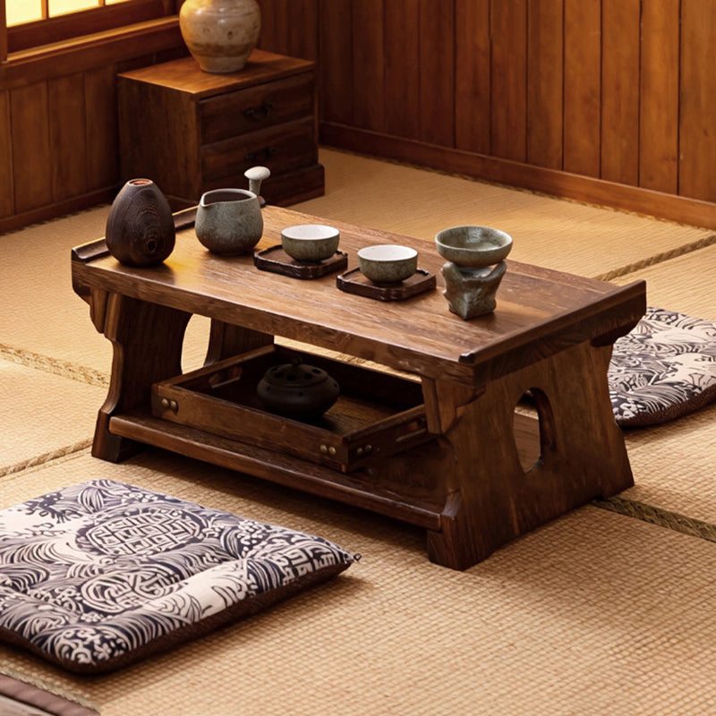 Traditioneller japanischer Kaffeetisch aus Paulownia-Holz, klappbar, rechteckig, 2-stufig für das Wohnzimmer 
