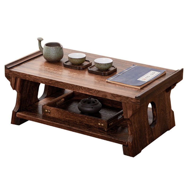 Traditioneller japanischer Kaffeetisch aus Paulownia-Holz, klappbar, rechteckig, 2-stufig für das Wohnzimmer 