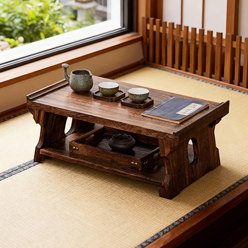 Traditioneller japanischer Kaffeetisch aus Paulownia-Holz, klappbar, rechteckig, 2-stufig für das Wohnzimmer 