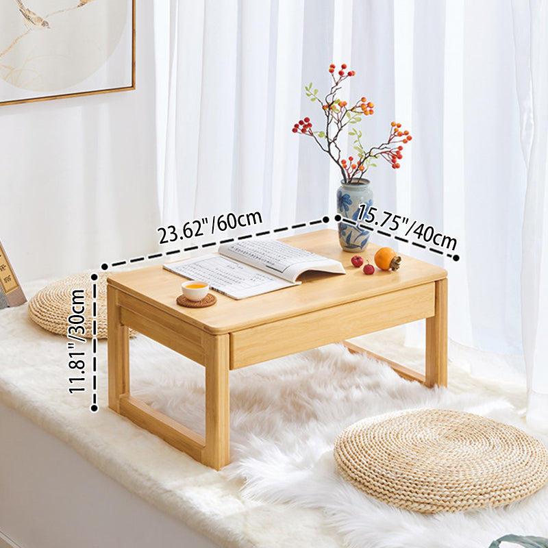 Traditional Japanese Bamboo Rectangular Recessed Coffee Table 1-2 Drawers For Living Room