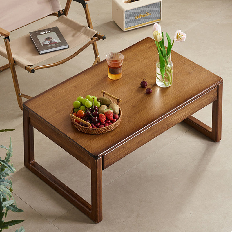 Traditional Japanese Bamboo Rectangular Recessed Coffee Table 1-2 Drawers For Living Room