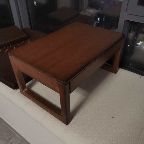 Traditional Japanese Bamboo Rectangular Recessed Coffee Table 1-2 Drawers For Living Room
