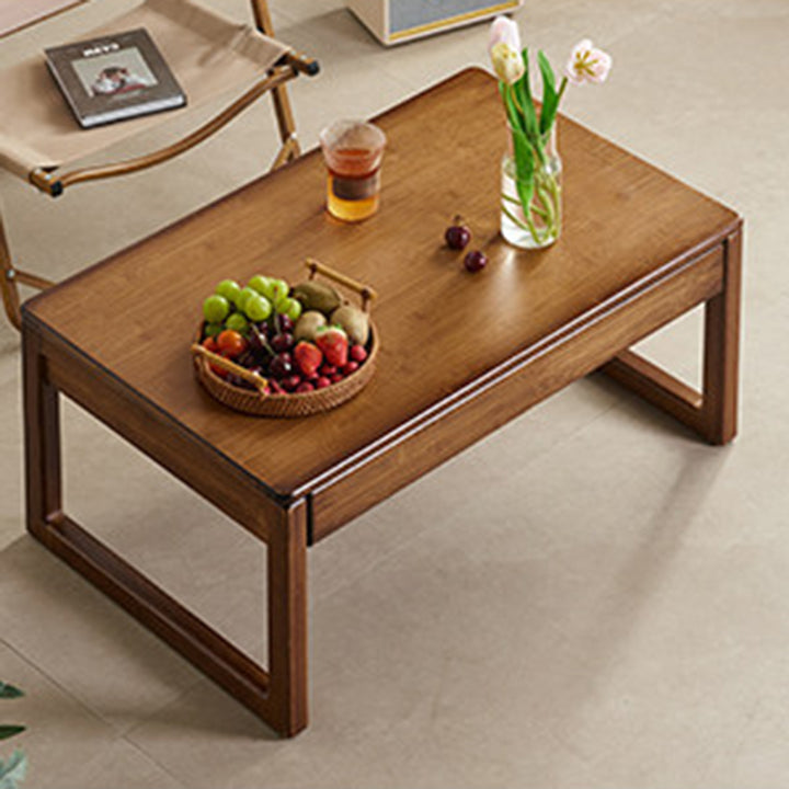 Traditional Japanese Bamboo Rectangular Recessed Coffee Table 1-2 Drawers For Living Room