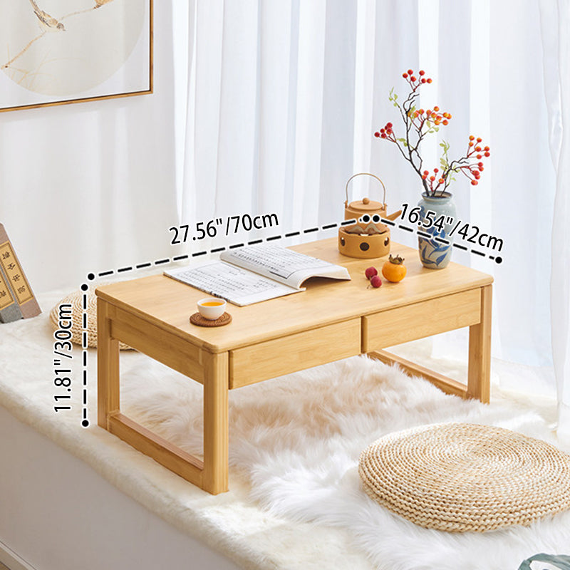 Traditional Japanese Bamboo Rectangular Recessed Coffee Table 1-2 Drawers For Living Room