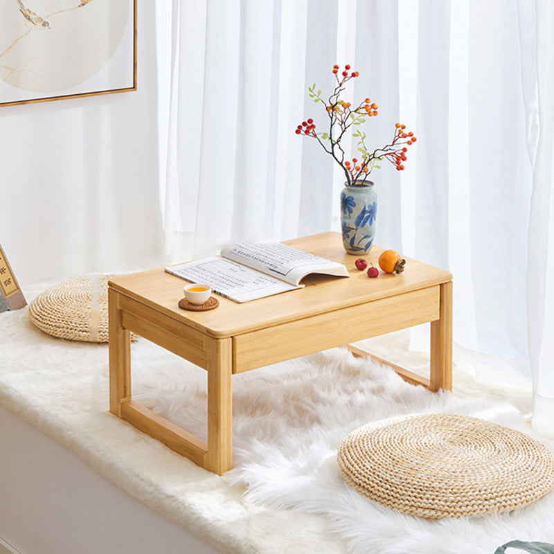 Traditional Japanese Bamboo Rectangular Recessed Coffee Table 1-2 Drawers For Living Room