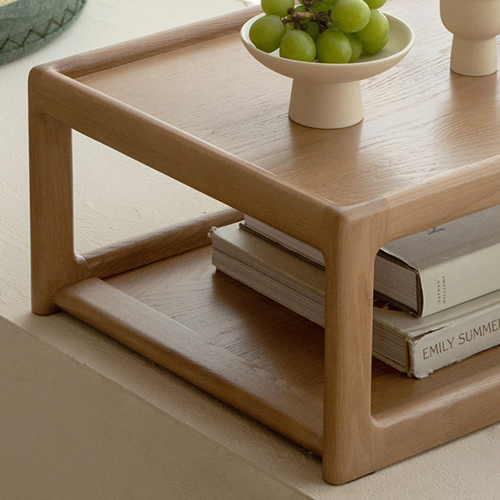 Table basse rectangulaire moderne minimaliste en bois de chêne, 2 niveaux, pour salon 