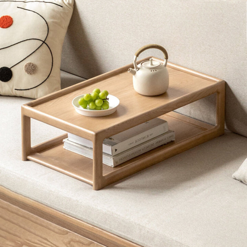 Table basse rectangulaire moderne minimaliste en bois de chêne, 2 niveaux, pour salon 