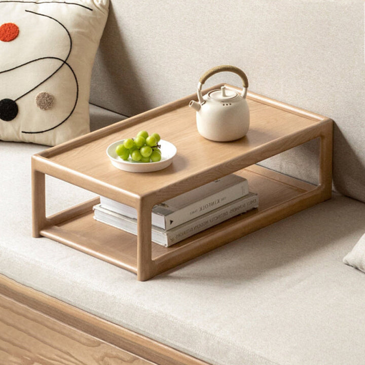 Table basse rectangulaire moderne minimaliste en bois de chêne, 2 niveaux, pour salon 