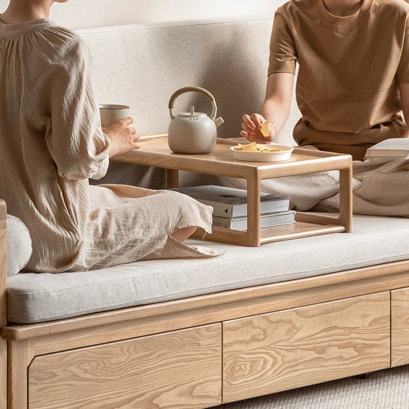 Table basse rectangulaire moderne minimaliste en bois de chêne, 2 niveaux, pour salon 