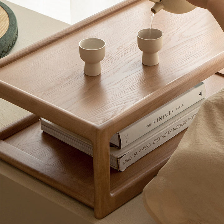 Table basse rectangulaire moderne minimaliste en bois de chêne, 2 niveaux, pour salon 