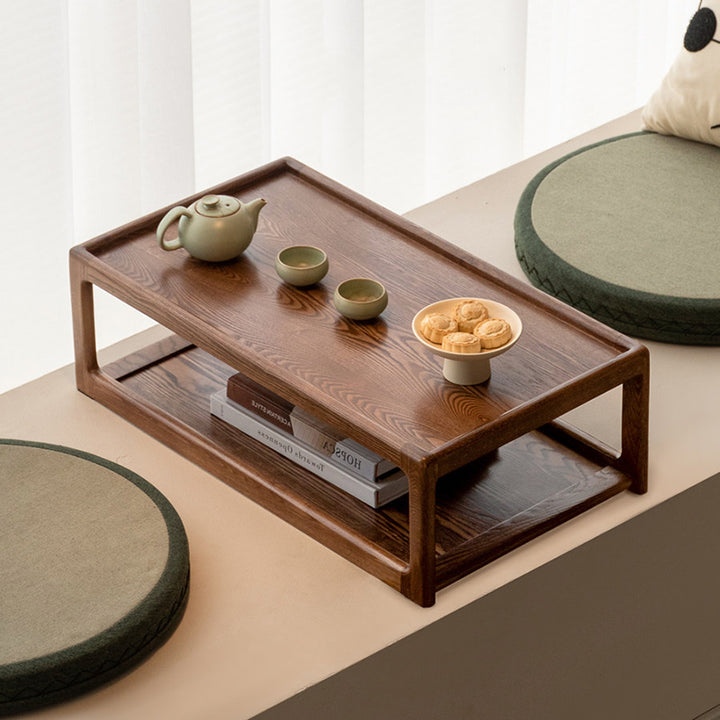 Table basse rectangulaire moderne minimaliste en bois de chêne, 2 niveaux, pour salon 