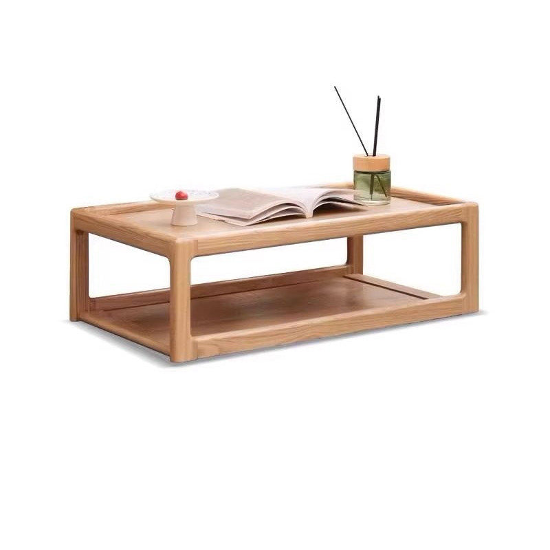 Table basse rectangulaire moderne minimaliste en bois de chêne, 2 niveaux, pour salon 