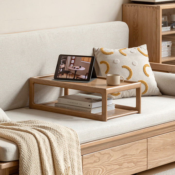 Table basse rectangulaire moderne minimaliste en bois de chêne, 2 niveaux, pour salon 