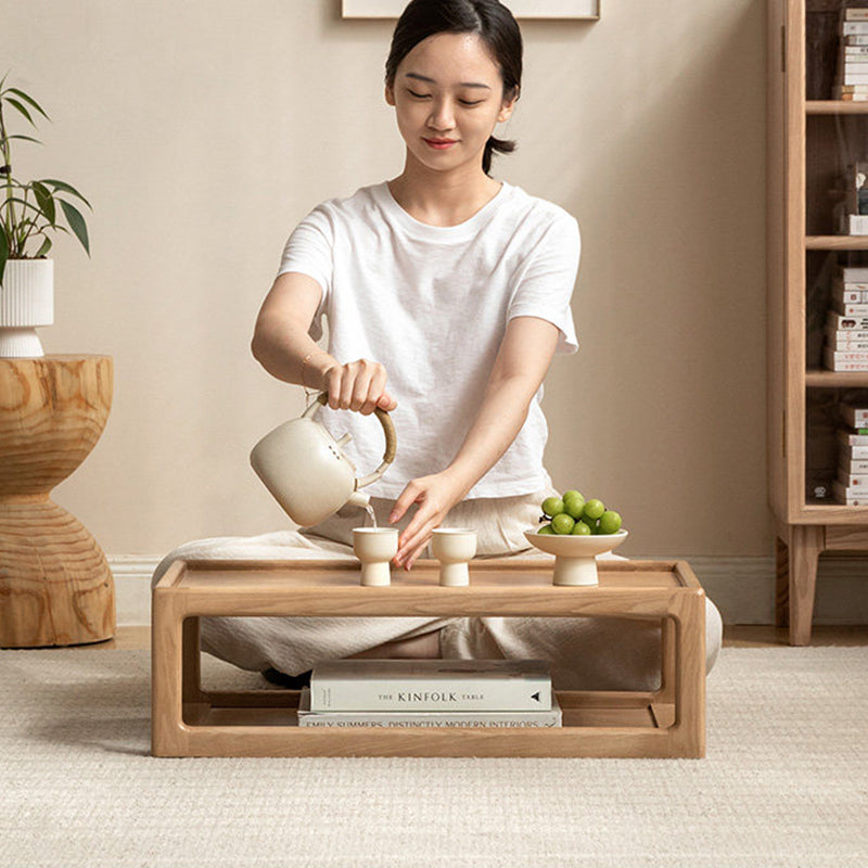 Table basse rectangulaire moderne minimaliste en bois de chêne, 2 niveaux, pour salon 