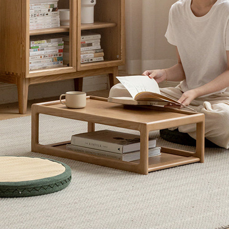 Table basse rectangulaire moderne minimaliste en bois de chêne, 2 niveaux, pour salon 