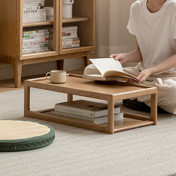 Table basse rectangulaire moderne minimaliste en bois de chêne, 2 niveaux, pour salon 