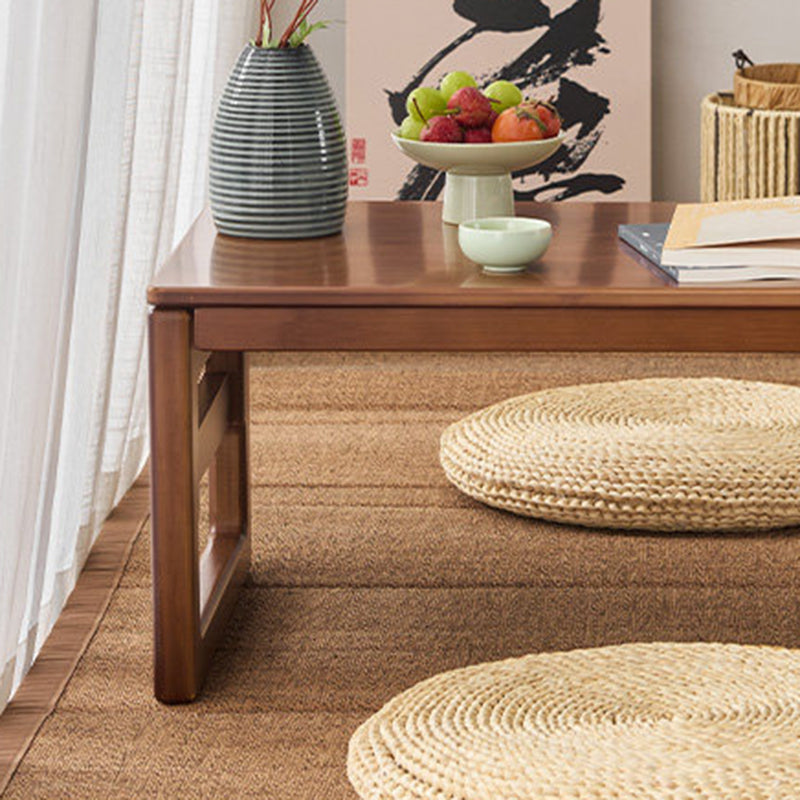 Traditional Japanese Rattan Bamboo Foldable Rectangular Openwork Coffee Table 1-Tier For Living Room