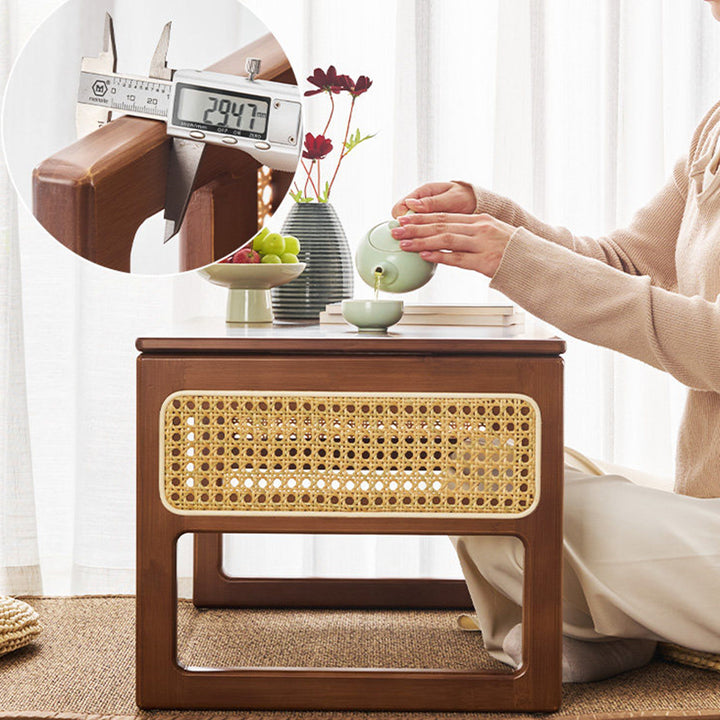 Traditional Japanese Rattan Bamboo Foldable Rectangular Openwork Coffee Table 1-Tier For Living Room