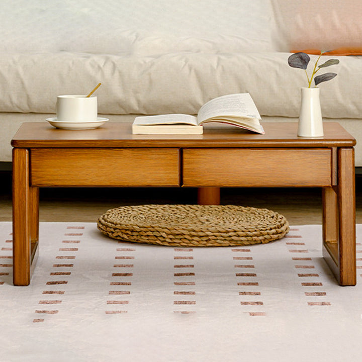 Traditional Japanese Rattan Bamboo Foldable Rectangular Openwork Coffee Table 1-Tier For Living Room