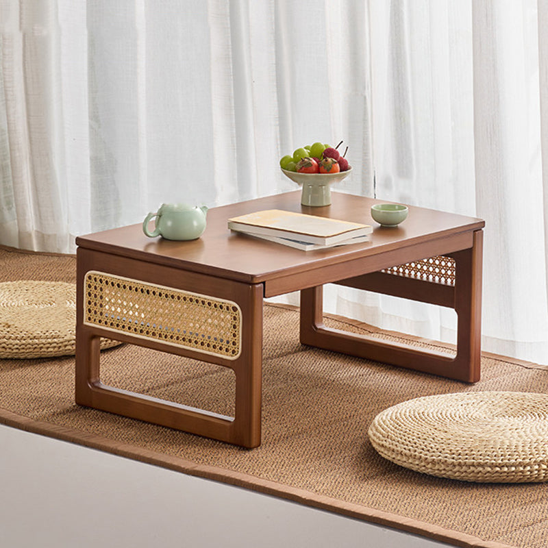 Traditional Japanese Rattan Bamboo Foldable Rectangular Openwork Coffee Table 1-Tier For Living Room