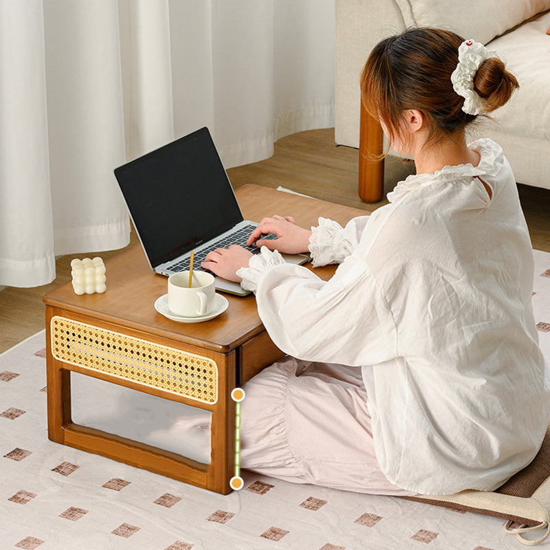 Traditional Japanese Rattan Bamboo Foldable Rectangular Openwork Coffee Table 1-Tier For Living Room