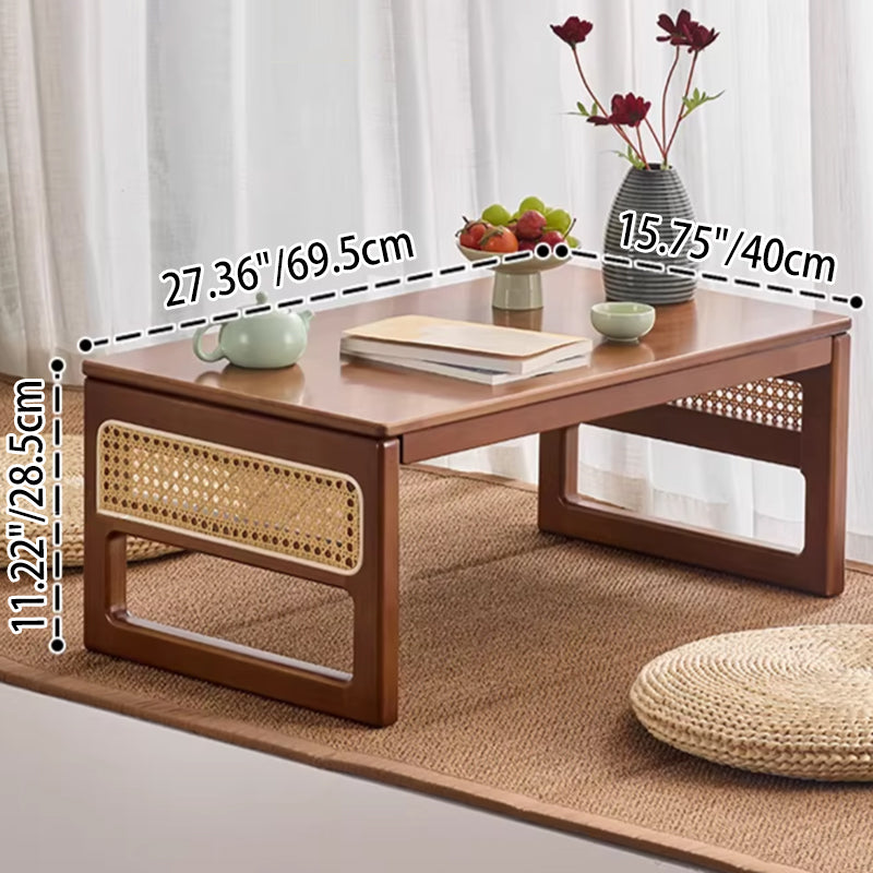Traditional Japanese Rattan Bamboo Foldable Rectangular Openwork Coffee Table 1-Tier For Living Room