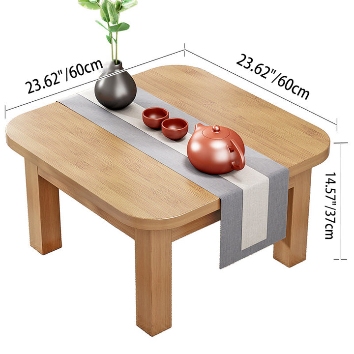Traditional Japanese Bamboo Rounded Square Coffee Table 1-Tier For Living Room