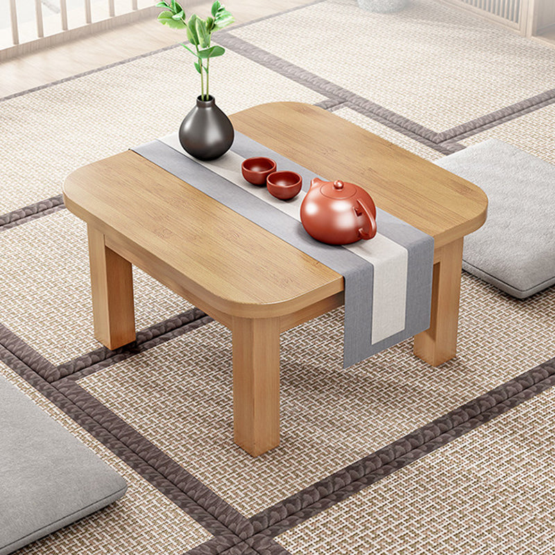 Traditional Japanese Bamboo Rounded Square Coffee Table 1-Tier For Living Room
